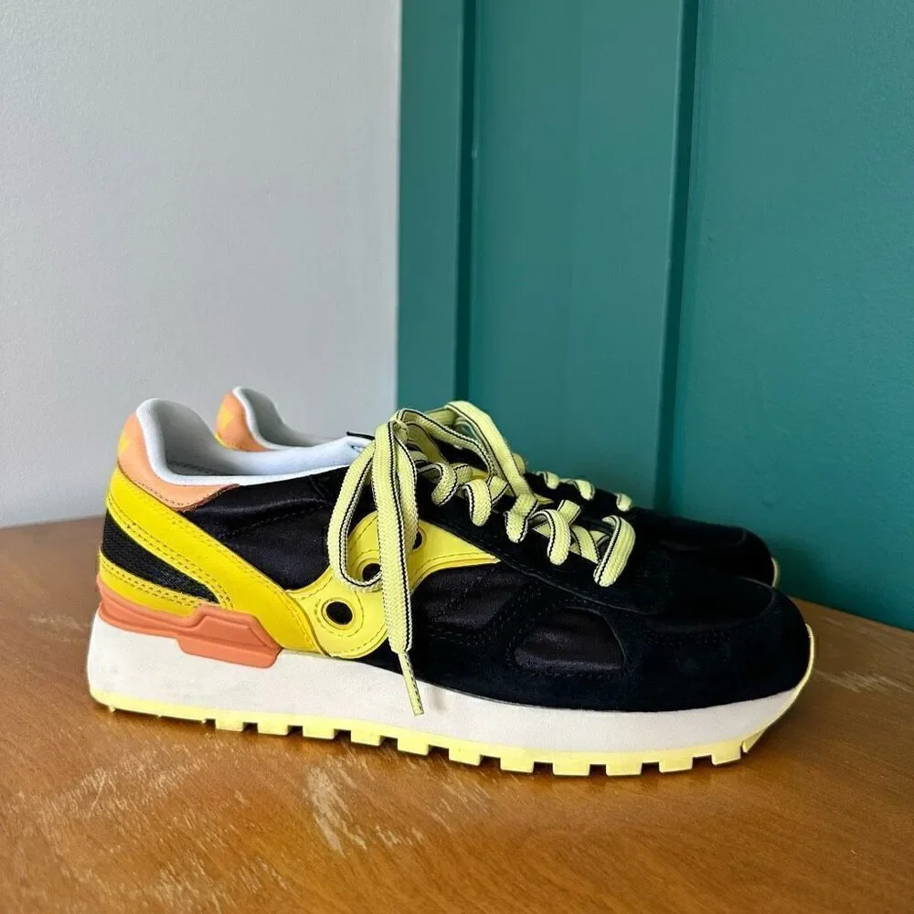 Saucony Women’s Shadow Original Silky Leather Black Yellow Orange